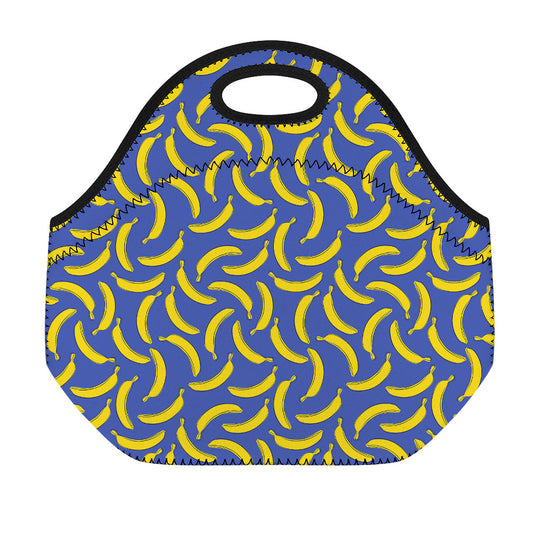 Blue And Yellow Banana Pattern Print Neoprene Lunch Bag