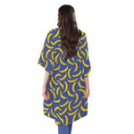 Blue And Yellow Banana Pattern Print Open Front Beach Cover Up