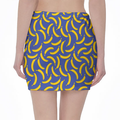 Blue And Yellow Banana Pattern Print Pencil Mini Skirt