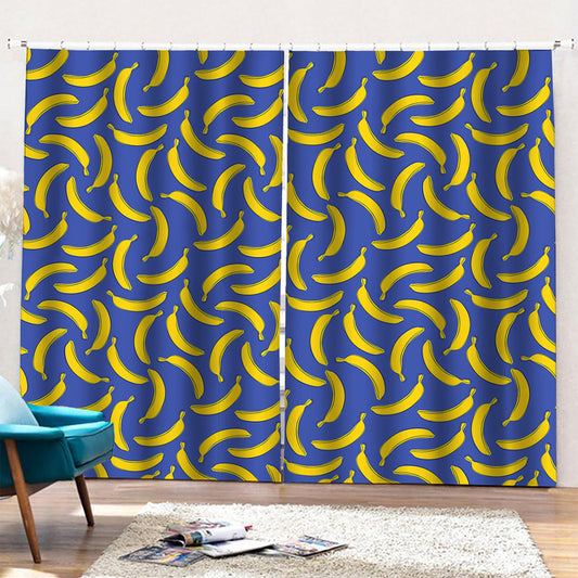 Blue And Yellow Banana Pattern Print Pencil Pleat Curtains