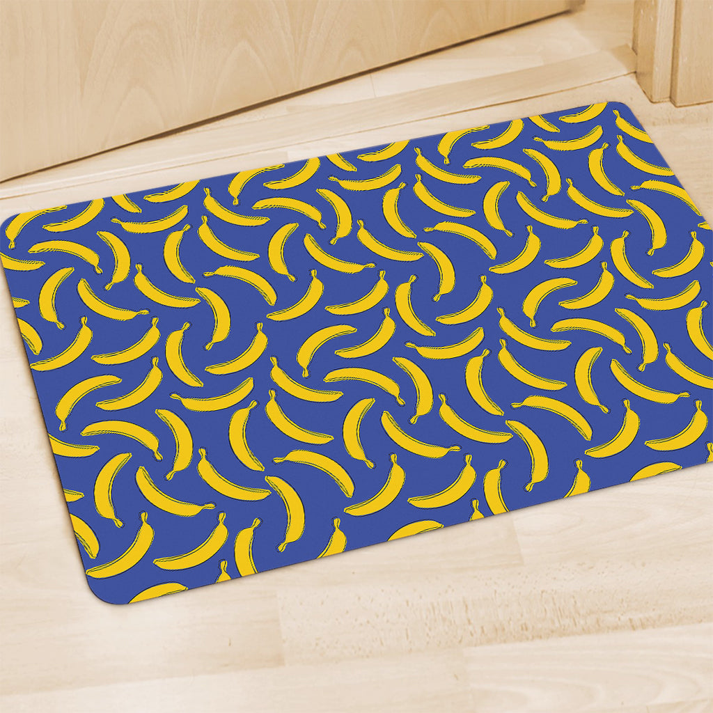 Blue And Yellow Banana Pattern Print Polyester Doormat
