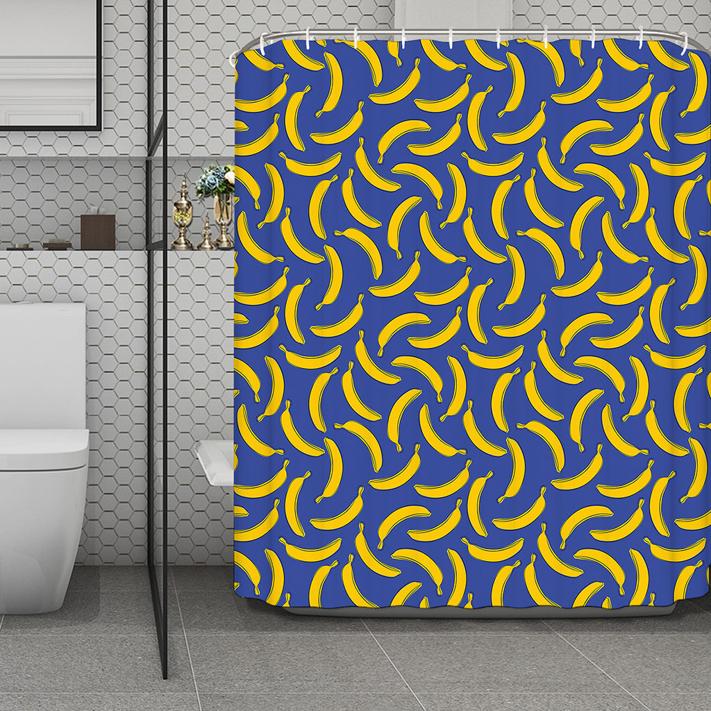 Blue And Yellow Banana Pattern Print Polyester Shower Curtain