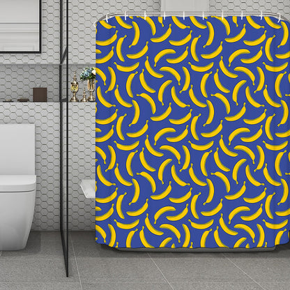 Blue And Yellow Banana Pattern Print Polyester Shower Curtain