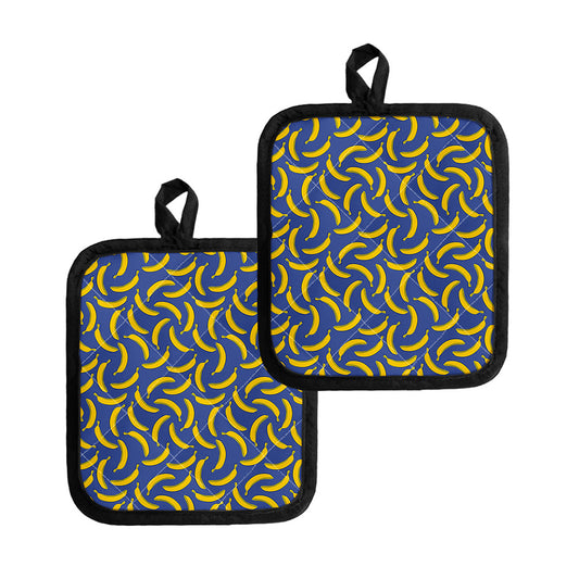 Blue And Yellow Banana Pattern Print Pot Holders