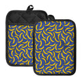 Blue And Yellow Banana Pattern Print Pot Holders With Pocket