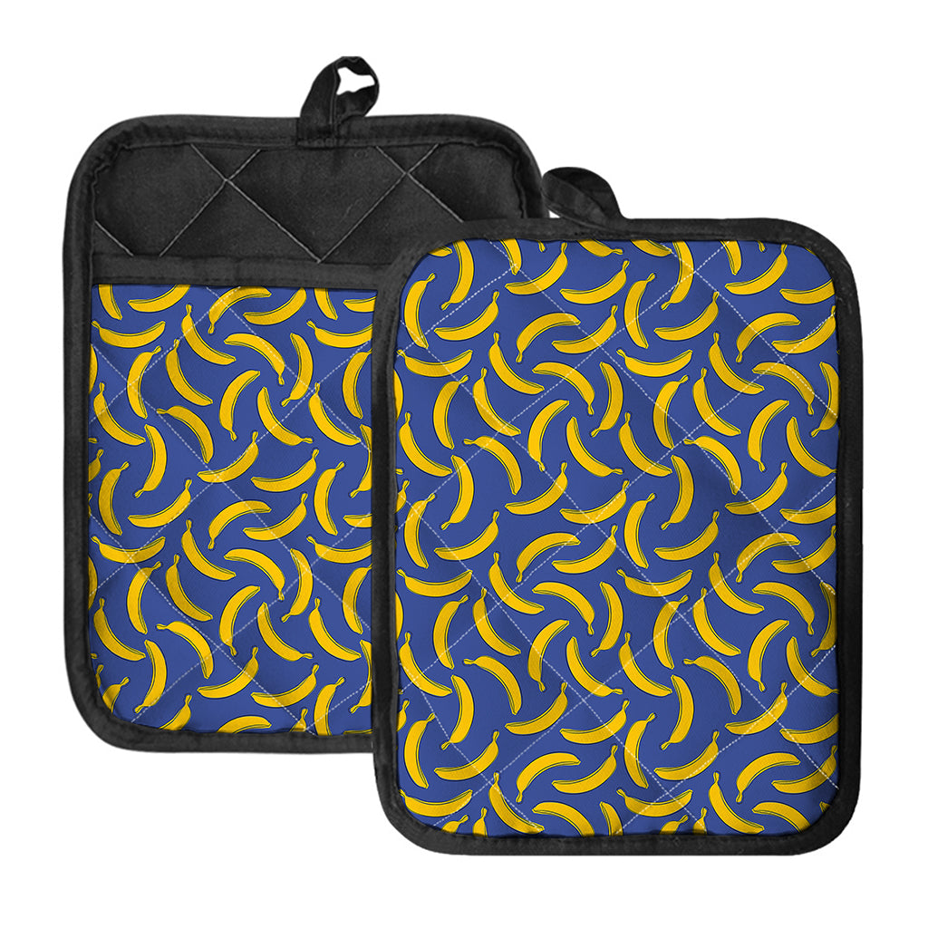Blue And Yellow Banana Pattern Print Pot Holders With Pocket