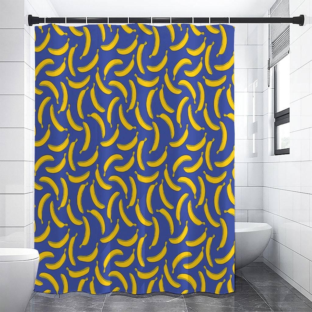 Blue And Yellow Banana Pattern Print Premium Shower Curtain