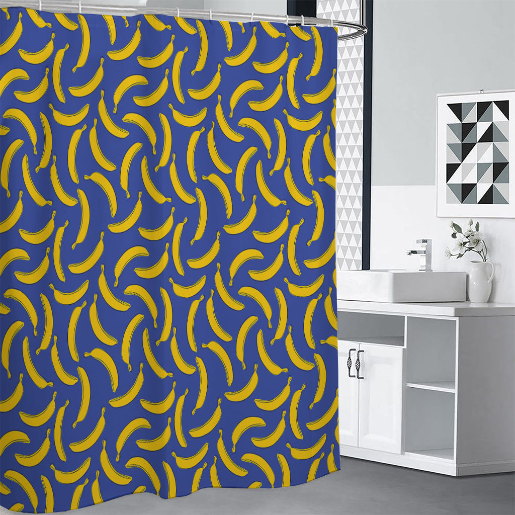 Blue And Yellow Banana Pattern Print Premium Shower Curtain