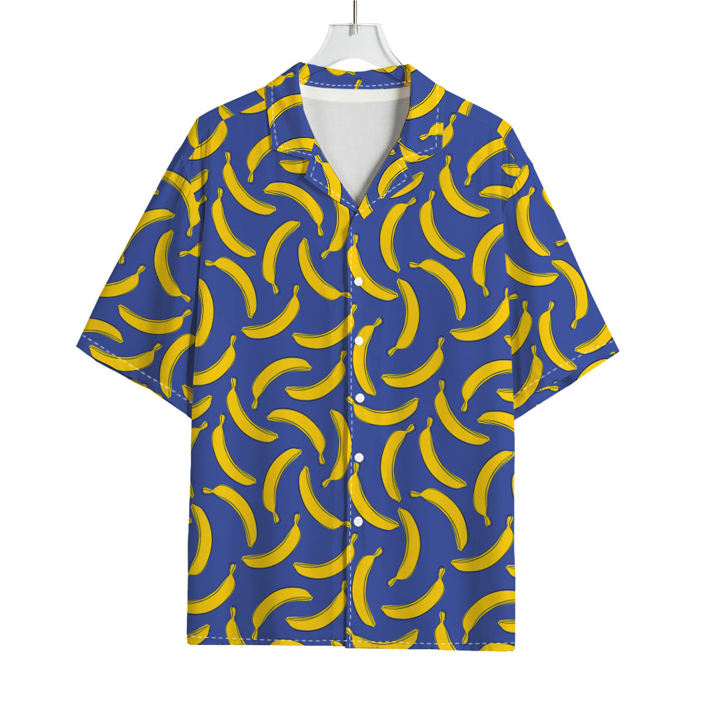 Blue And Yellow Banana Pattern Print Rayon Hawaiian Shirt