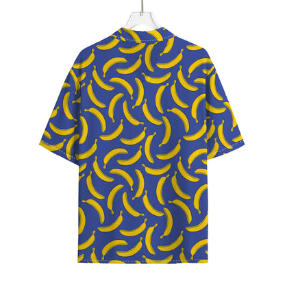 Blue And Yellow Banana Pattern Print Rayon Hawaiian Shirt