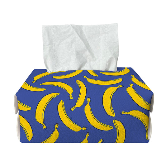 Blue And Yellow Banana Pattern Print Rectangle Tissue Box Cover