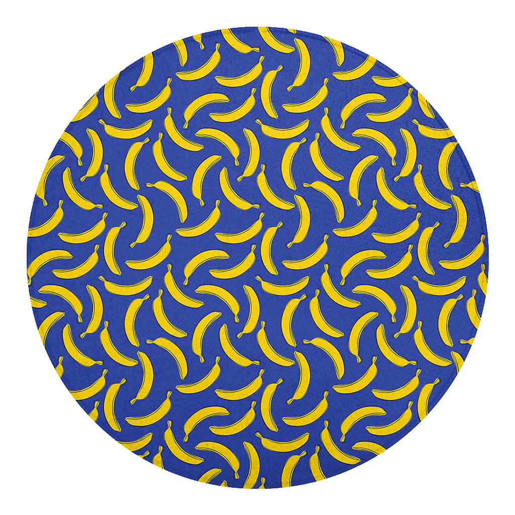 Blue And Yellow Banana Pattern Print Round Blanket