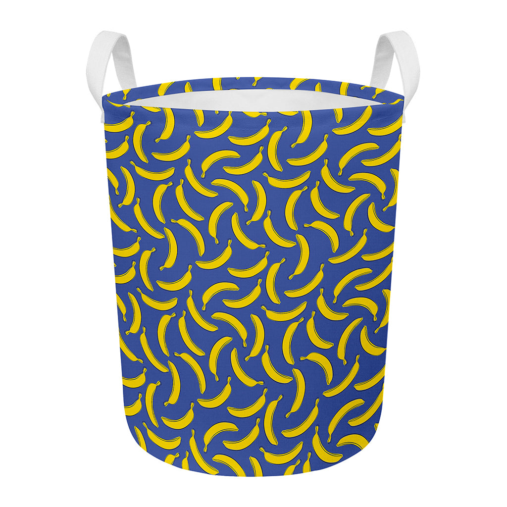 Blue And Yellow Banana Pattern Print Round Laundry Basket