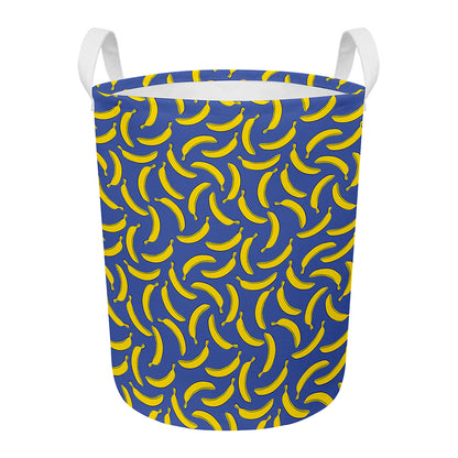 Blue And Yellow Banana Pattern Print Round Laundry Basket