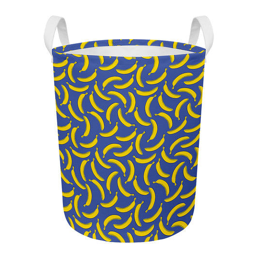 Blue And Yellow Banana Pattern Print Round Laundry Basket