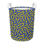 Blue And Yellow Banana Pattern Print Round Laundry Basket
