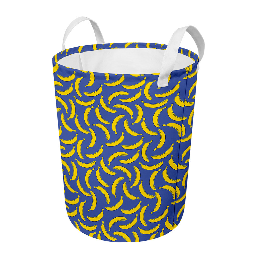 Blue And Yellow Banana Pattern Print Round Laundry Basket