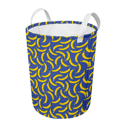 Blue And Yellow Banana Pattern Print Round Laundry Basket