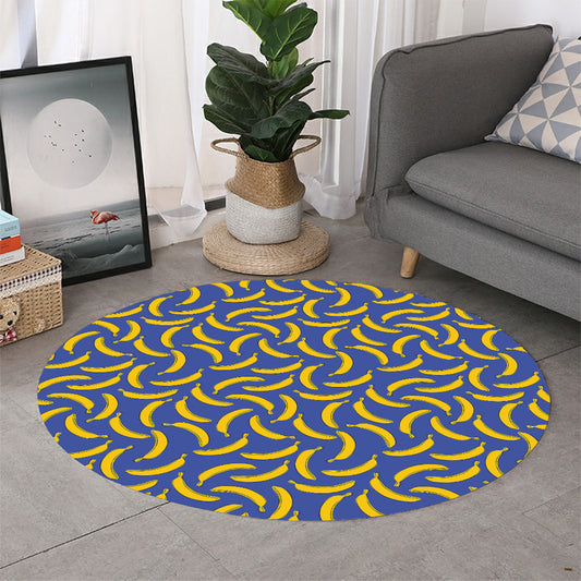 Blue And Yellow Banana Pattern Print Round Rug