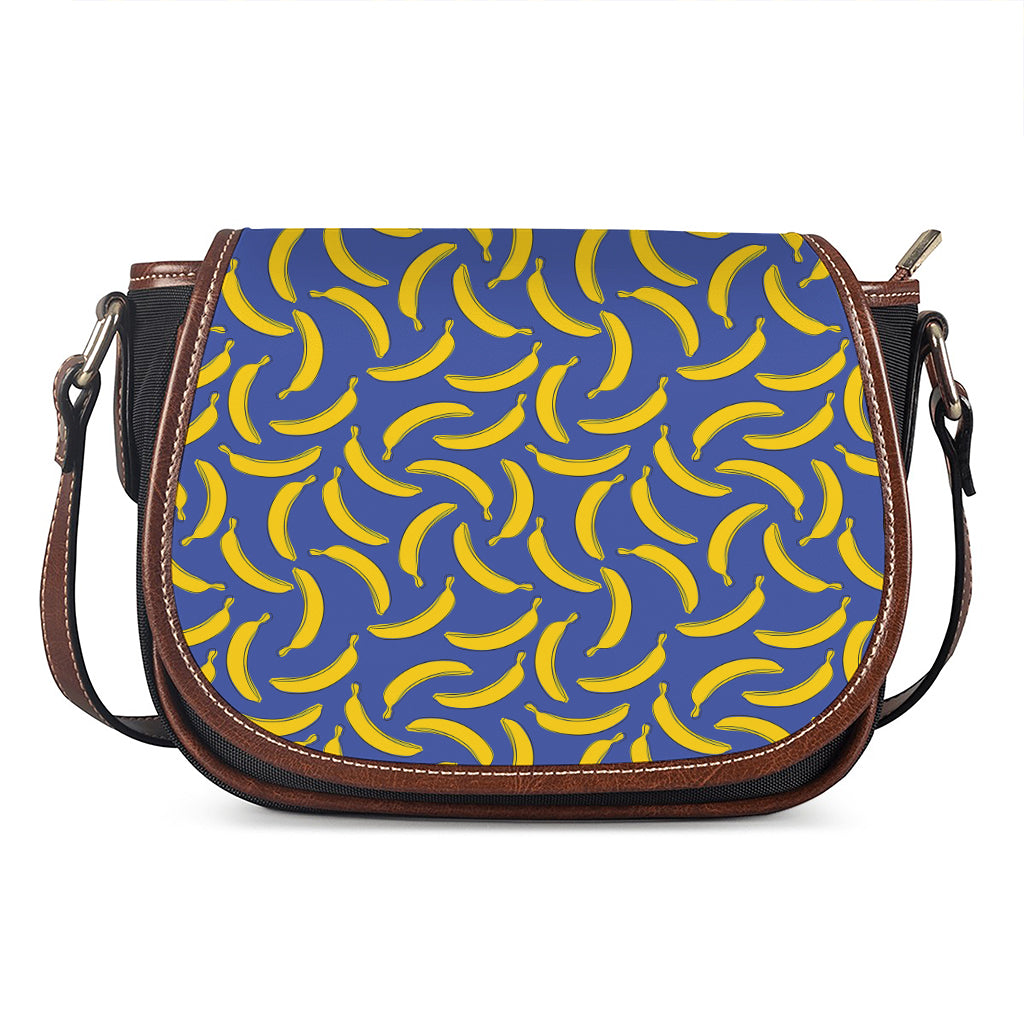 Blue And Yellow Banana Pattern Print Saddle Bag