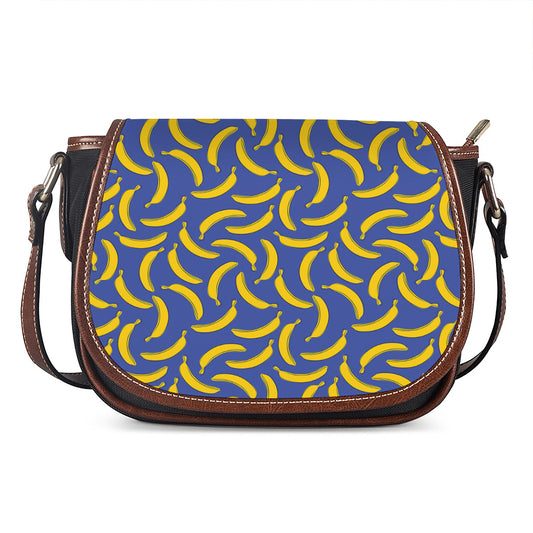 Blue And Yellow Banana Pattern Print Saddle Bag