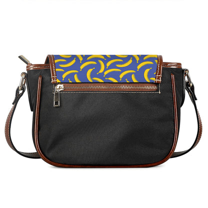Blue And Yellow Banana Pattern Print Saddle Bag