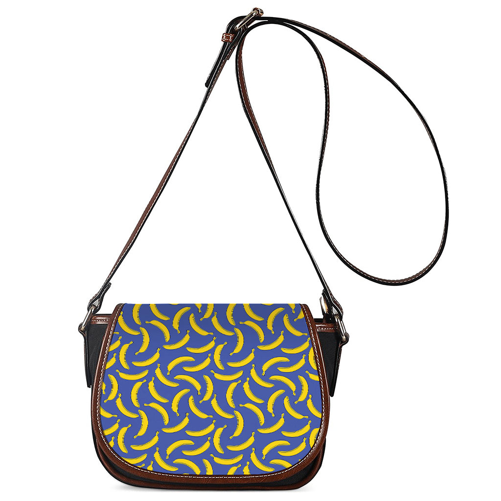 Blue And Yellow Banana Pattern Print Saddle Bag