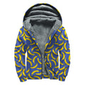 Blue And Yellow Banana Pattern Print Sherpa Lined Zip Up Hoodie