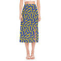 Blue And Yellow Banana Pattern Print Side Slit Midi Skirt