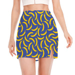 Blue And Yellow Banana Pattern Print Side Slit Mini Skirt