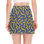 Blue And Yellow Banana Pattern Print Side Slit Mini Skirt