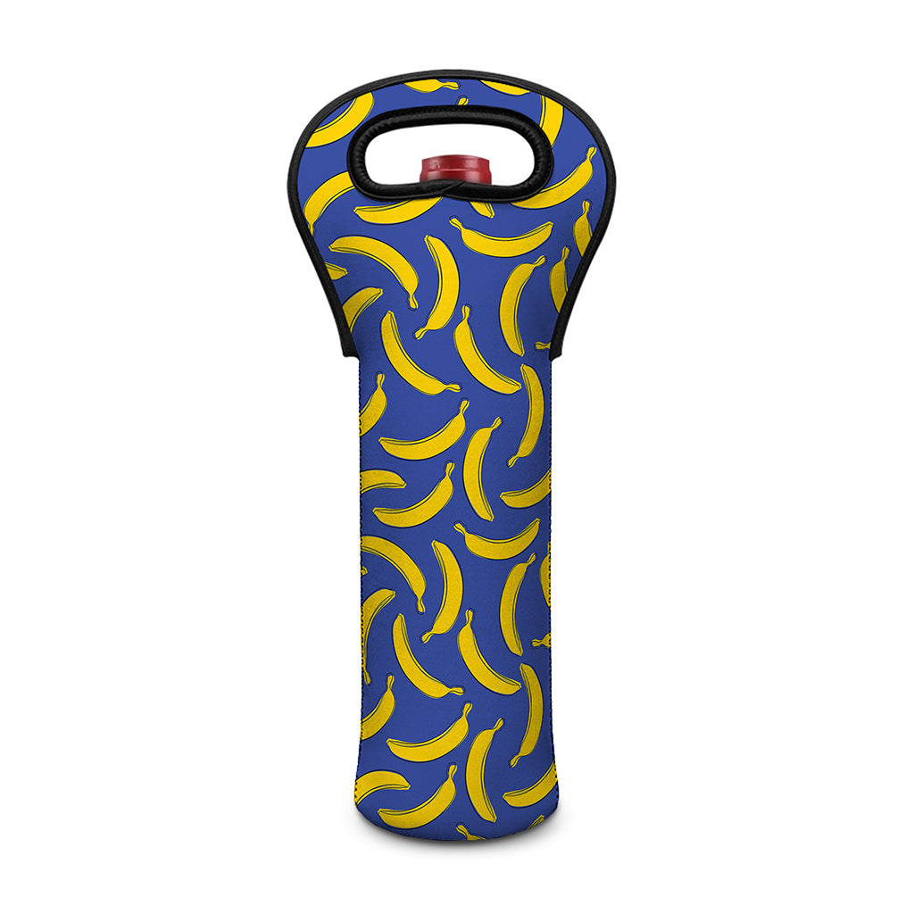 Blue And Yellow Banana Pattern Print Single Neoprene Wine Tote