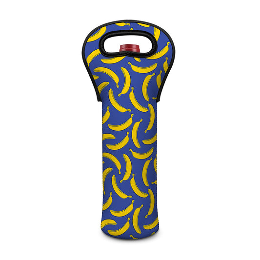 Blue And Yellow Banana Pattern Print Single Neoprene Wine Tote