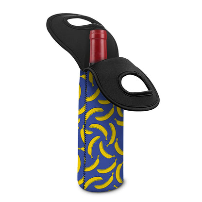 Blue And Yellow Banana Pattern Print Single Neoprene Wine Tote