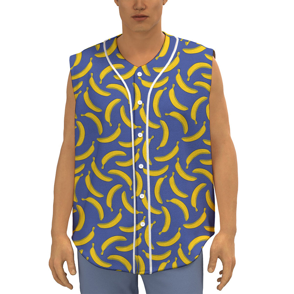 Blue And Yellow Banana Pattern Print Sleeveless Baseball Jersey