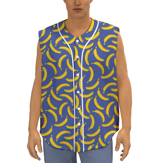 Blue And Yellow Banana Pattern Print Sleeveless Baseball Jersey