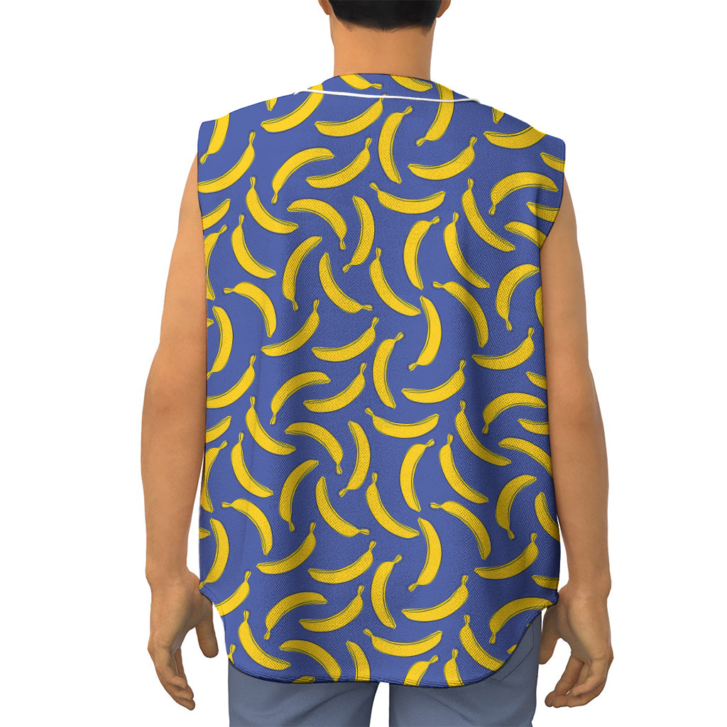 Blue And Yellow Banana Pattern Print Sleeveless Baseball Jersey