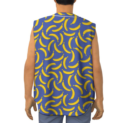Blue And Yellow Banana Pattern Print Sleeveless Baseball Jersey