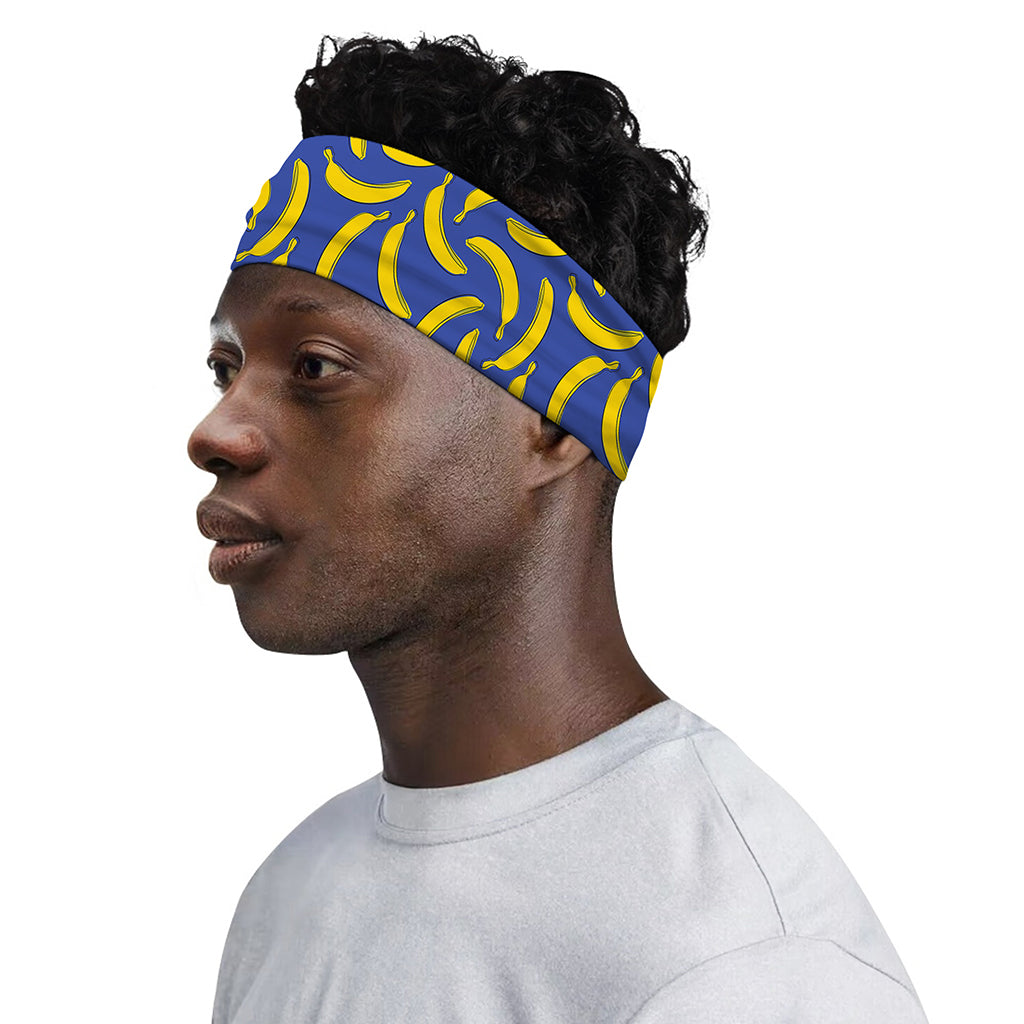 Blue And Yellow Banana Pattern Print Sports Headband