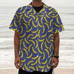 Blue And Yellow Banana Pattern Print Textured Short Sleeve Shirt