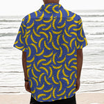 Blue And Yellow Banana Pattern Print Textured Short Sleeve Shirt