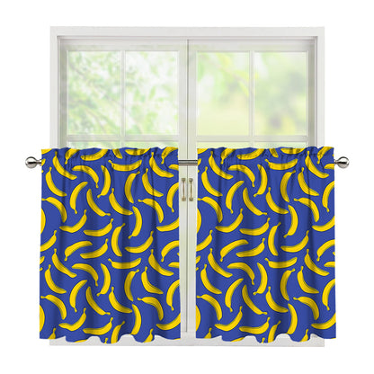 Blue And Yellow Banana Pattern Print Tier Curtains
