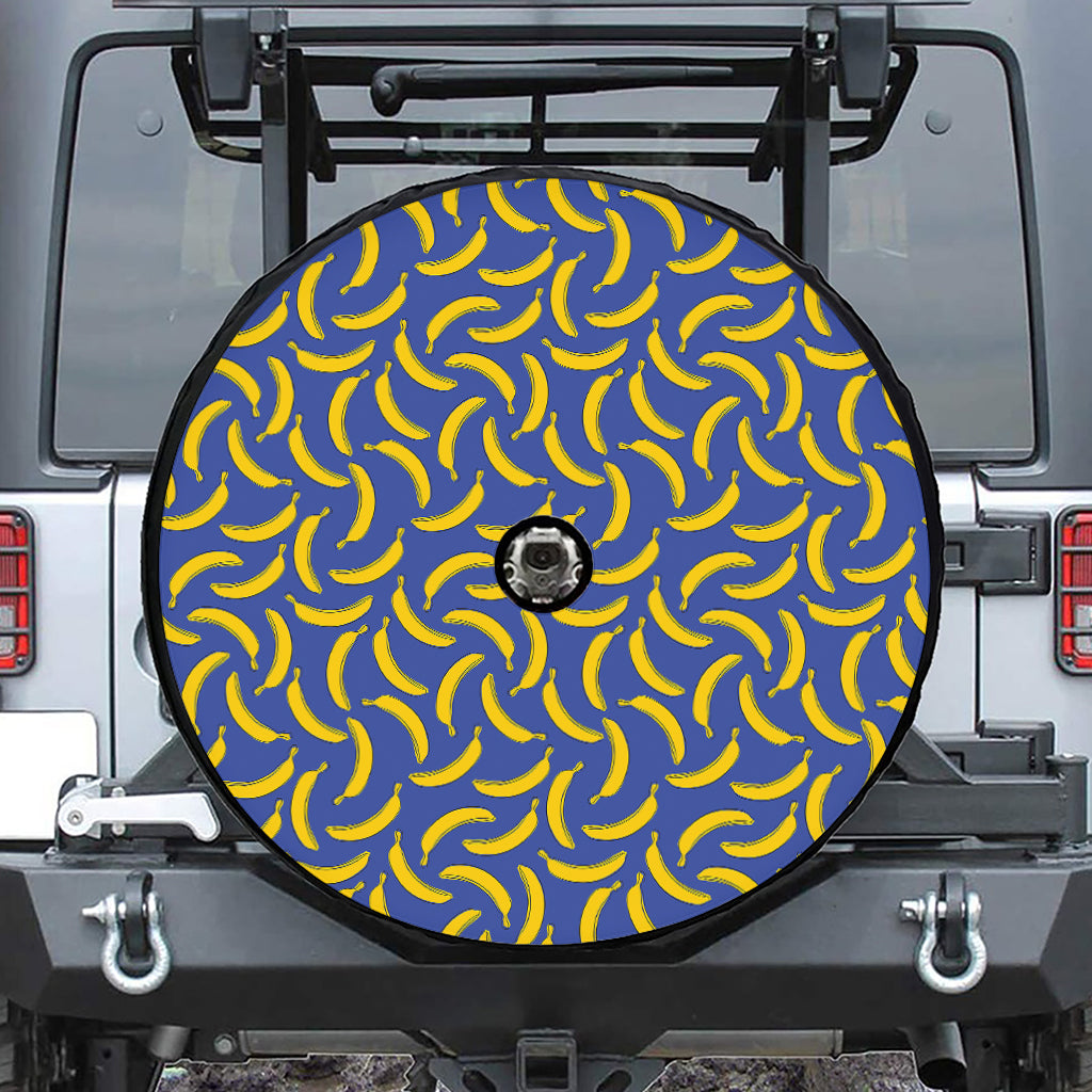 Blue And Yellow Banana Pattern Print Tire Cover With Camera Hole