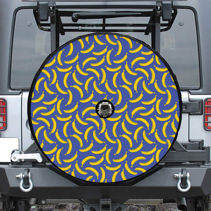 Blue And Yellow Banana Pattern Print Tire Cover With Camera Hole