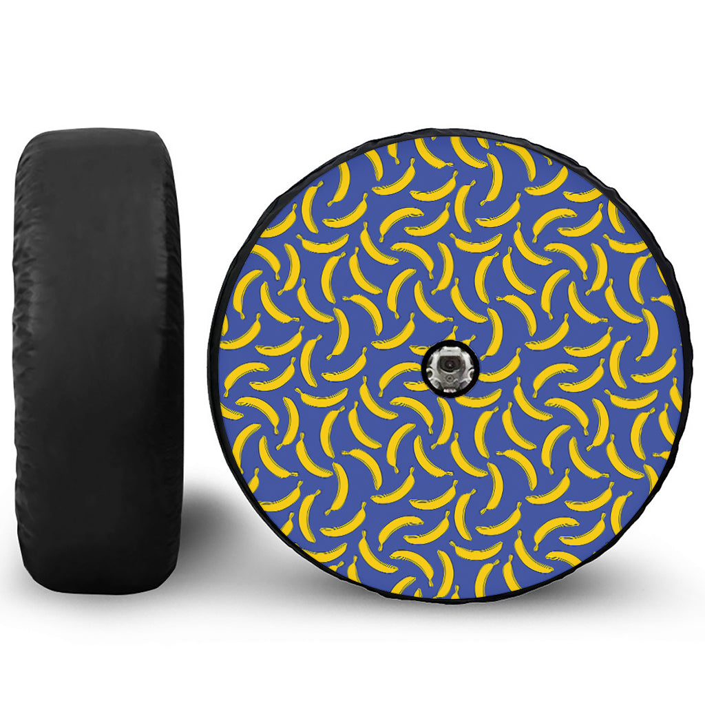 Blue And Yellow Banana Pattern Print Tire Cover With Camera Hole