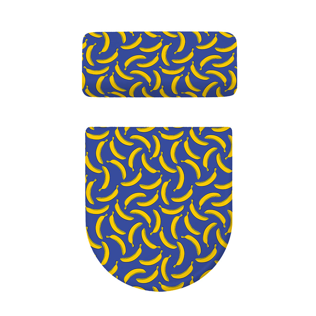 Blue And Yellow Banana Pattern Print Toilet Lid And Tank Cover Set