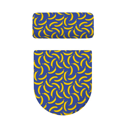 Blue And Yellow Banana Pattern Print Toilet Lid And Tank Cover Set