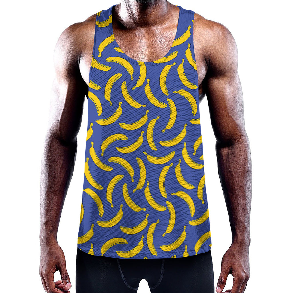 Blue And Yellow Banana Pattern Print Training Tank Top