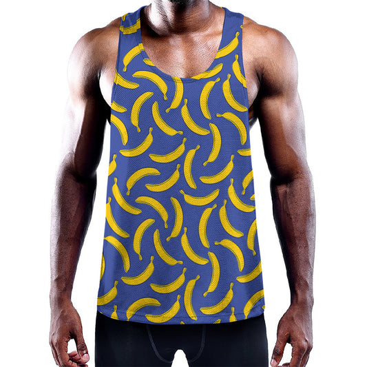 Blue And Yellow Banana Pattern Print Training Tank Top