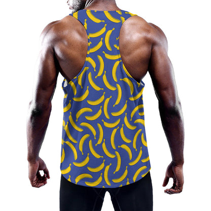Blue And Yellow Banana Pattern Print Training Tank Top